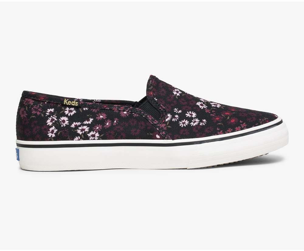 Womens Keds Slip Ons - Washable Double Decker Floral - Black/Multicolor - 8350-TDRWL